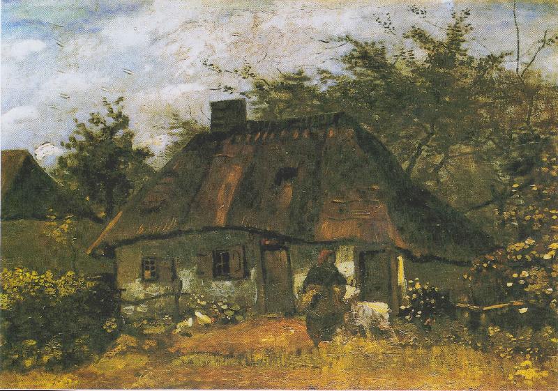 Vincent Van Gogh Farmhouse and Woman with Goat